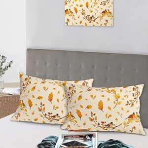 Edwiinsa Autumn Leaves Pillow Covers King Standard Set of 2 Bed Pillow, Farmhouse Fall Forest Maple Birds Plush Soft Comfort for Hair/Skin Cooling Pillowcases with Envelop Closure 20x36 Inches