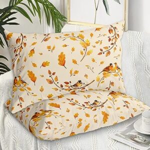 Edwiinsa Autumn Leaves Pillow Covers King Standard Set of 2 Bed Pillow, Farmhouse Fall Forest Maple Birds Plush Soft Comfort for Hair/Skin Cooling Pillowcases with Envelop Closure 20x36 Inches