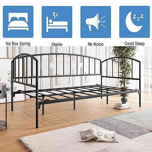 Modern Metal Daybed Frame, Heavy Duty Sofa Bed Platform with 7 Legs/Storage Space for Living Room Guest Room, Mattress Foundation Camas/Noise Free/No Box Spring Needed/Easy Assembly, Black