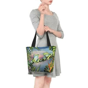 VACSAX Tote Bag for Women Reusable Shopping Bags Tropical Forest Frog Print Shoulder Handbag Aesthetic Totes for Grocery