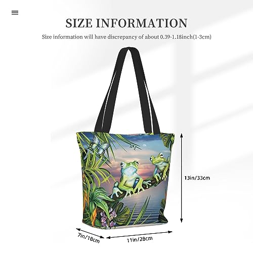 VACSAX Tote Bag for Women Reusable Shopping Bags Tropical Forest Frog Print Shoulder Handbag Aesthetic Totes for Grocery