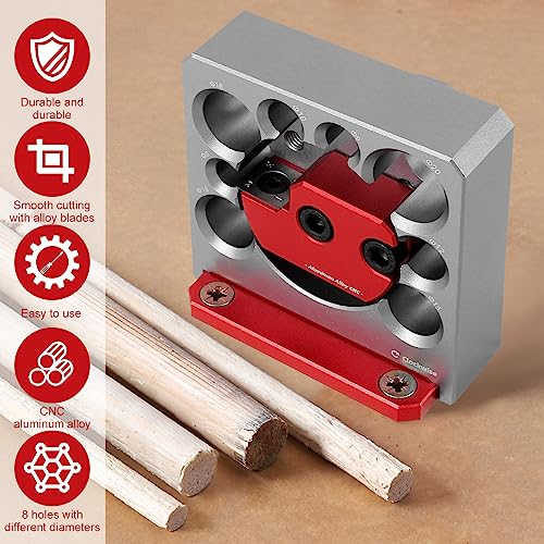 6Pcs Dowel Maker Jig Kit,Metric 8mm to 20mm Adjustable Dowel Maker with Carbide Blade,Electric Drill Milling Dowel Round Rod Auxiliary Tool for Wooden Rods Sticks Woodworking (Silver Red)