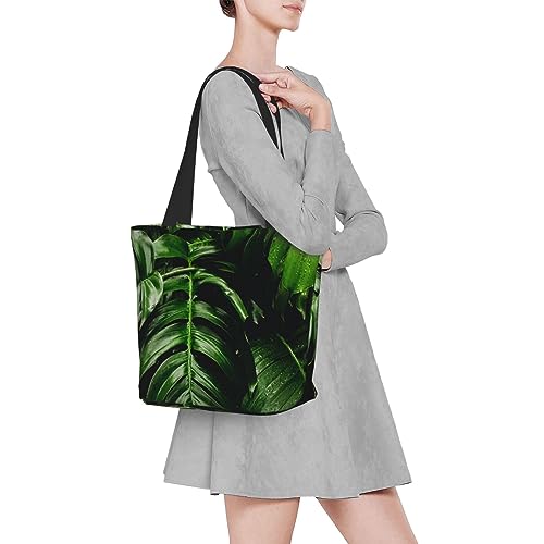 VACSAX Tote Bag for Women Reusable Shopping Bags tropical green leaves Print Shoulder Handbag Aesthetic Totes for Grocery