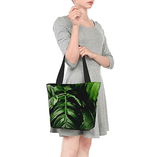 VACSAX Tote Bag for Women Reusable Shopping Bags tropical green leaves Print Shoulder Handbag Aesthetic Totes for Grocery