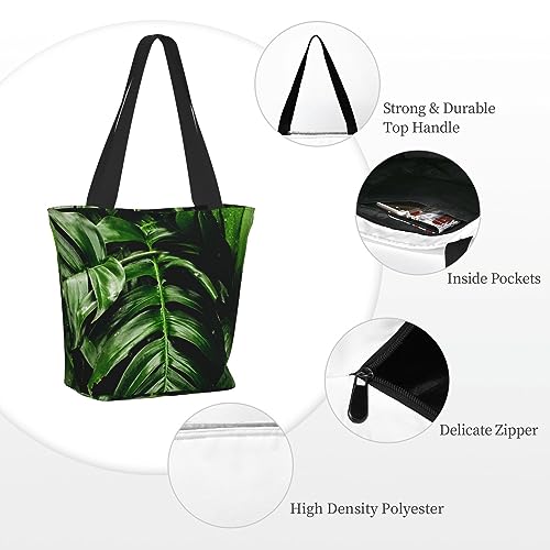 VACSAX Tote Bag for Women Reusable Shopping Bags tropical green leaves Print Shoulder Handbag Aesthetic Totes for Grocery