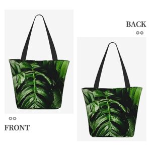 VACSAX Tote Bag for Women Reusable Shopping Bags tropical green leaves Print Shoulder Handbag Aesthetic Totes for Grocery