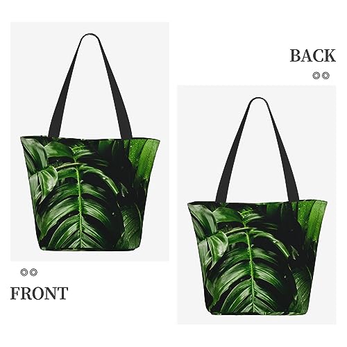 VACSAX Tote Bag for Women Reusable Shopping Bags tropical green leaves Print Shoulder Handbag Aesthetic Totes for Grocery