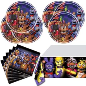 41pcs Birthday Party Supplies For Five Nights at Freddy's, 20Plates + 20 Napkin + 1Tablecloth，Party Decorate Supplies For Five Nights at Freddy's