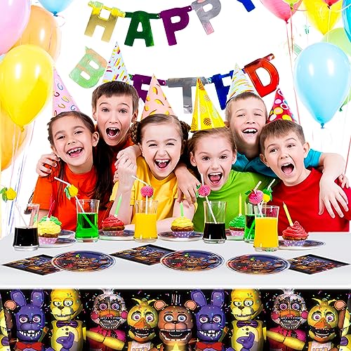 41pcs Birthday Party Supplies For Five Nights at Freddy's, 20Plates + 20 Napkin + 1Tablecloth，Party Decorate Supplies For Five Nights at Freddy's