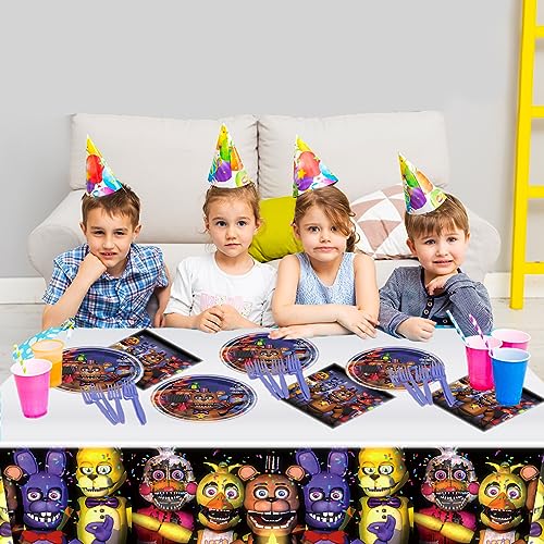 41pcs Birthday Party Supplies For Five Nights at Freddy's, 20Plates + 20 Napkin + 1Tablecloth，Party Decorate Supplies For Five Nights at Freddy's