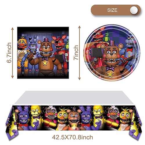 41pcs Birthday Party Supplies For Five Nights at Freddy's, 20Plates + 20 Napkin + 1Tablecloth，Party Decorate Supplies For Five Nights at Freddy's