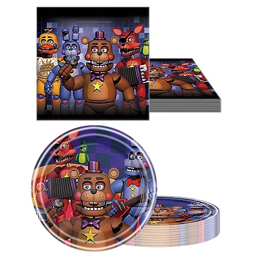 41pcs Birthday Party Supplies For Five Nights at Freddy's, 20Plates + 20 Napkin + 1Tablecloth，Party Decorate Supplies For Five Nights at Freddy's