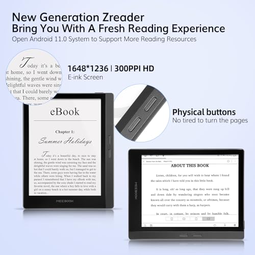 Meebook E-Reader M7 | 6.8' Eink Carta Screen | 300PPI Smart Light | Android 11 | Ouad Core Processor | Out Speaker | Support Google Play Store | 3GB+32GB Storage | Micro-SD Slot | Gray