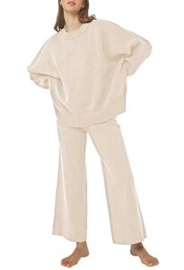 linsery womens sweater and pant sets batwing sleeve knitted tops and wide leg pants comfy set 2 piece knit loungewear tracksuit apricot m