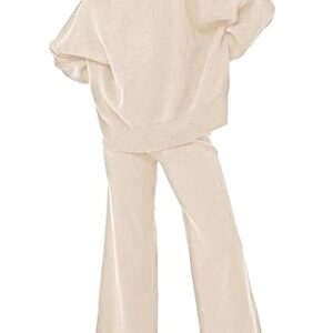 Linsery Womens Sweater and Pant Sets Batwing Sleeve Knitted Tops and Wide Leg Pants Comfy Set 2 Piece Knit Loungewear Tracksuit Apricot M