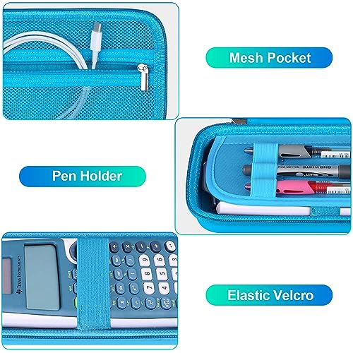 BOVKE Carrying Case for Texas Instruments TI-30XS Multiview/TI-34 Multiview/TI-36X Pro Scientific Calculator, Extra Mesh Pocket for USB Cables Pens Other School Supplies, Blue