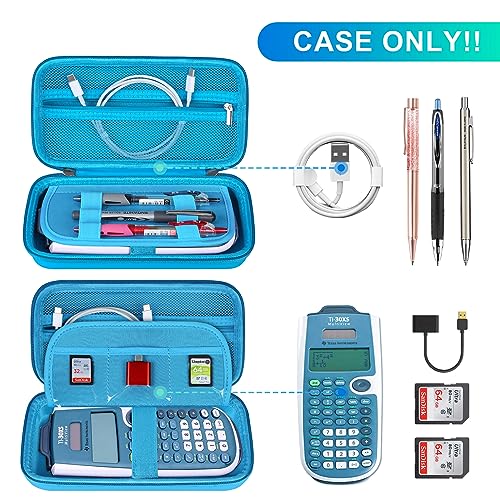 BOVKE Carrying Case for Texas Instruments TI-30XS Multiview/TI-34 Multiview/TI-36X Pro Scientific Calculator, Extra Mesh Pocket for USB Cables Pens Other School Supplies, Blue