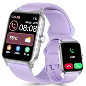 quican smart watch for women, 1.8 inch fitness watch with bluetooth call/alexa voice for android iphone, smartwatch tracker with 100 sports, steps/calorie/spo2/heart rate/sleep monitor (purple)