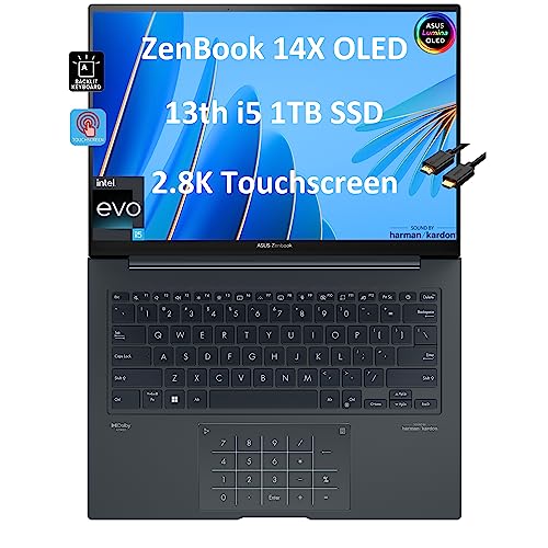 Asus ZenBook 14 14X OLED 14.5/inch QHD+120Hz Touchscreen(Intel 13th Gen i5-13500H,8GB RAM,1TB SSD,12-Core(Beat i7-1250U))Business Laptop,NumberPad,Backlit,FHD Webcam,IST HDMI,Win 11 Home Inkwell Gray