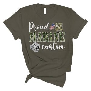 personalized marines army mom shirts, custom marine shirts for women, proud aunt of a us marine, army sister shirt, army fiance shirt, army gifts for mom, dad, wife, family, girlfriend