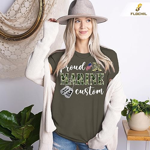 Personalized Marines Army Mom Shirts, Custom Marine Shirts for Women, Proud Aunt of A Us Marine, Army Sister Shirt, Army Fiance Shirt, Army Gifts for Mom, Dad, Wife, Family, Girlfriend