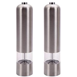 2pcs stainless steel electric automatic pepper mills salt grinder silver,salt and pepper grinder set,refillable stainless steel shakers with adjustable coarse mill