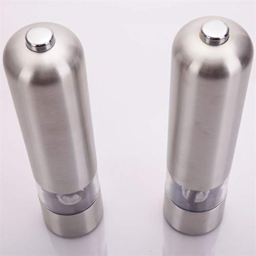 2pcs Stainless Steel Electric Automatic Pepper Mills Salt Grinder Silver,Salt and Pepper Grinder Set,Refillable Stainless Steel Shakers with Adjustable Coarse Mill