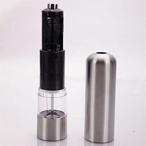 2pcs Stainless Steel Electric Automatic Pepper Mills Salt Grinder Silver,Salt and Pepper Grinder Set,Refillable Stainless Steel Shakers with Adjustable Coarse Mill