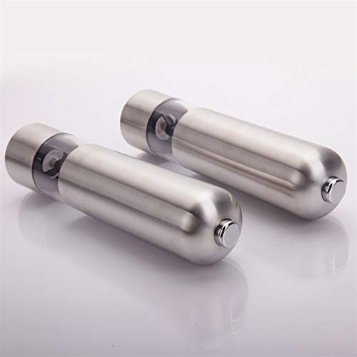 2pcs Stainless Steel Electric Automatic Pepper Mills Salt Grinder Silver,Salt and Pepper Grinder Set,Refillable Stainless Steel Shakers with Adjustable Coarse Mill