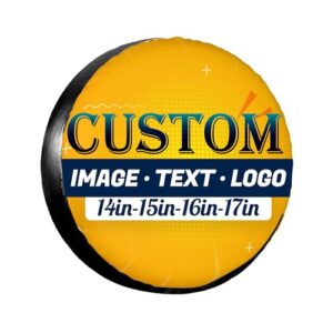 custom spare tire cover personalized tire cover customize your photo text logo waterproof dust-proof wheel tire covers protectors universal all vehicles trailer camper rv rv suv (15 inch)