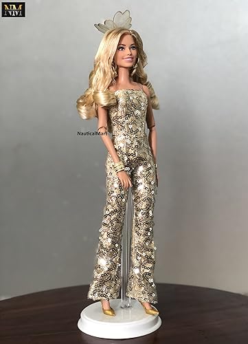 NauticalMart Margot Robbie as in Gold Disco Jumpsuit The Movie Collectible Doll Free Authentic Compass