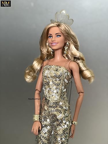 NauticalMart Margot Robbie as in Gold Disco Jumpsuit The Movie Collectible Doll Free Authentic Compass
