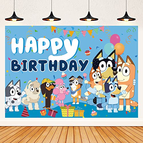 Blue Dog Birthday Party Supplies, Birthday Party Backdrop Decorations, Happy Birthday Photo Banner for Boys Girls Birthday Baby Shower Party Decoration (3x5Ft)