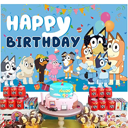 Blue Dog Birthday Party Supplies, Birthday Party Backdrop Decorations, Happy Birthday Photo Banner for Boys Girls Birthday Baby Shower Party Decoration (3x5Ft)