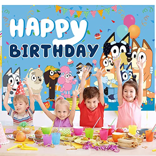 Blue Dog Birthday Party Supplies, Birthday Party Backdrop Decorations, Happy Birthday Photo Banner for Boys Girls Birthday Baby Shower Party Decoration (3x5Ft)