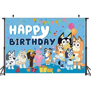 Blue Dog Birthday Party Supplies, Birthday Party Backdrop Decorations, Happy Birthday Photo Banner for Boys Girls Birthday Baby Shower Party Decoration (3x5Ft)