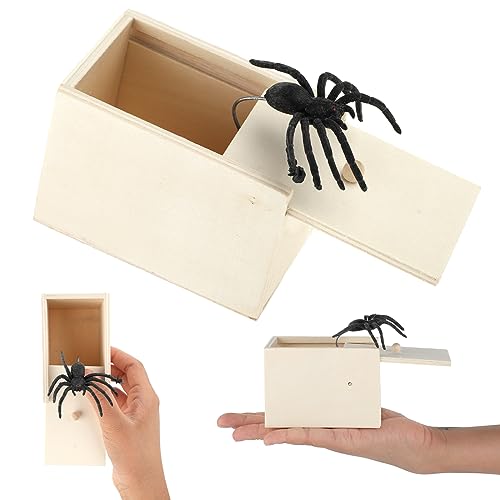 WLLHYF Original Spider Prank Box, Handcrafted Wooden Spider Money Surprise Box Halloween Pranks Stuff Toys for Adults Kids