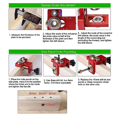 Pocket Hole Jig Kit 3 in 1 Round Dowel Woodworking Holes Locator Furniture Panel Splicing Tool, for Easy Furniture Assembly and Strong Wood Joints