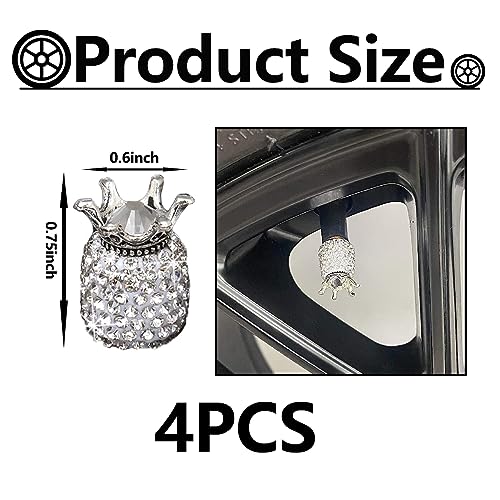 Kewucn 4 Pcs Car Tire Valve Stem Caps, Handmade Crown Crystal Rhinestone Rubber Car Stem Air Caps Covers, Attractive Dustproof Exterior Accessories, Universal Stem Cover for Most Autos (White)