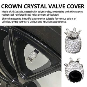 Kewucn 4 Pcs Car Tire Valve Stem Caps, Handmade Crown Crystal Rhinestone Rubber Car Stem Air Caps Covers, Attractive Dustproof Exterior Accessories, Universal Stem Cover for Most Autos (White)