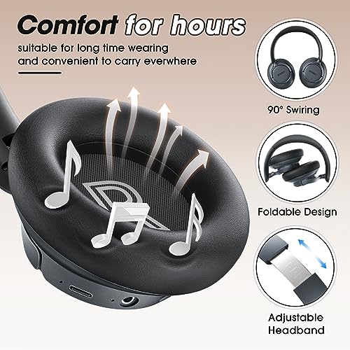 BERIBES Upgraded Hybrid Active Noise Cancelling Headphones with Transparent Modes,65H Playtime Bluetooth Headphones Wireless Bluetooth with Mic, Deep Bass,3.5MM Cable,Soft-Earpads,Fast Charging-Black