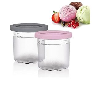 evanem 2/4/6pcs creami containers, for ninja creami accessories,16 oz creami deluxe pints safe and leak proof compatible nc301 nc300 nc299amz series ice cream maker,pink+gray-4pcs