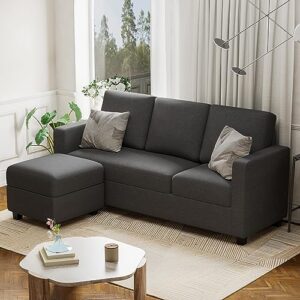 flamaker sectional couch, sofa couch for living room, l-shaped couch with reversible chaise, fabric small couches for apartment, small spaces (dark grey)