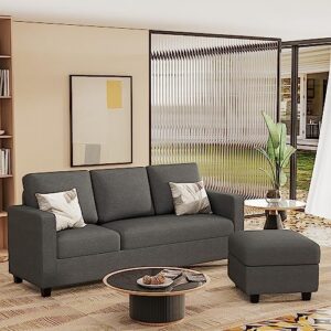 Flamaker Sectional Couch, Sofa Couch for Living Room, L-Shaped Couch with Reversible Chaise, Fabric Small Couches for Apartment, Small Spaces (Dark Grey)