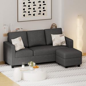 Flamaker Sectional Couch, Sofa Couch for Living Room, L-Shaped Couch with Reversible Chaise, Fabric Small Couches for Apartment, Small Spaces (Dark Grey)