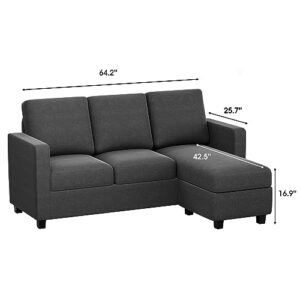 Flamaker Sectional Couch, Sofa Couch for Living Room, L-Shaped Couch with Reversible Chaise, Fabric Small Couches for Apartment, Small Spaces (Dark Grey)