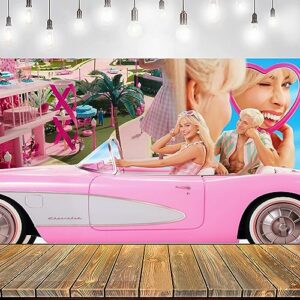 backdrop suitable for barbie birthday party decorations, pink theme background suitable for barbie baby shower party cake table decorations supplies, movie theme banner