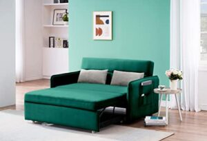 dhpm pull out couch w/headboard, 54" modern velvet convertible sleeper love seat sofa bed with 2 pillows & detachable side pockets for small space, living room, apartment, green