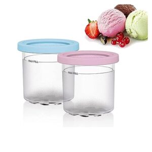 evanem 2/4/6pcs creami containers, for creami ninja ice cream,16 oz creami deluxe bpa-free,dishwasher safe compatible with nc299amz,nc300s series ice cream makers,pink+blue-2pcs