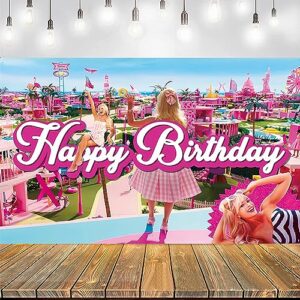 backdrop suitable for barbie birthday party decorations, pink theme background suitable for barbie baby shower party cake table decorations supplies, movie theme bannerer